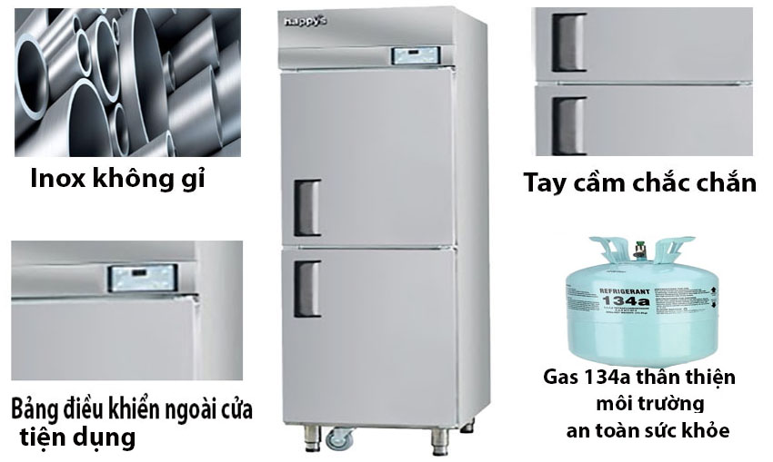 Chất liệu và thiết kế của Tủ nửa đông nửa mát công nghiệp 2 cửa Happys HWA-25CFR