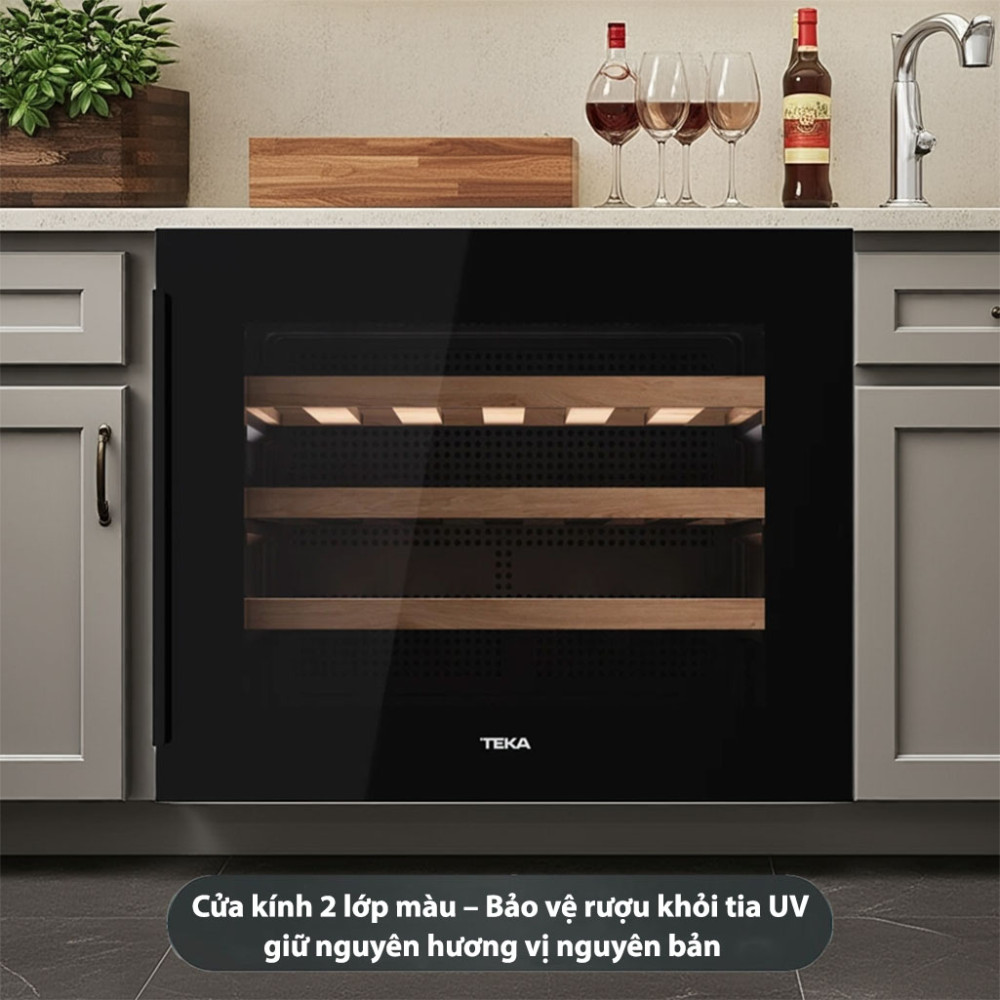 Tủ rượu lắp âm Teka RVI-10024-GBK thiết kế cửa kính chống UV hiện đại
