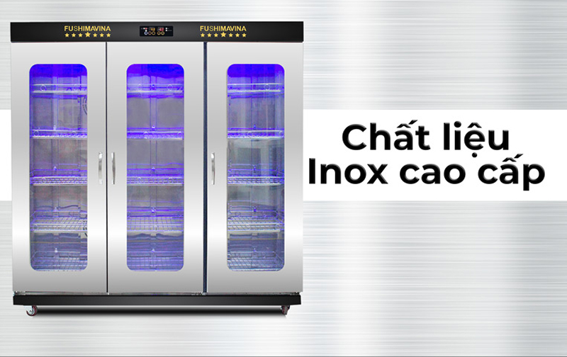 Tủ được làm từ chất liệu inox cao cấp, sáng bóng và bền bỉ