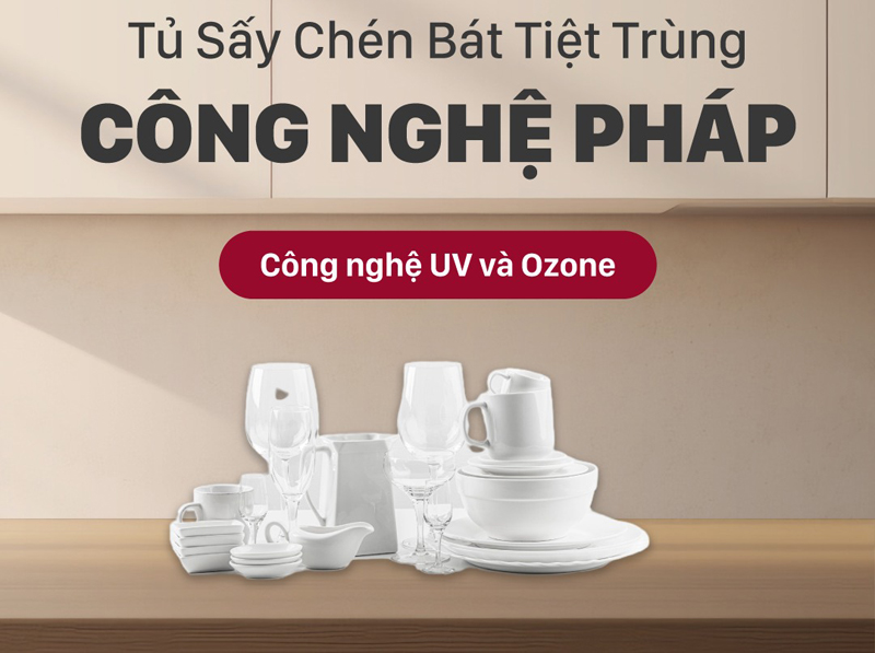  Tủ sử dụng tia UV và Ozone để sấy và khử trùng chén bát