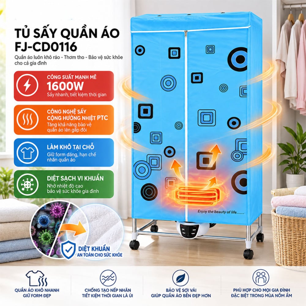 Tủ sấy quần áo Fujika FJ-CD0116 - Hàng chính hãng