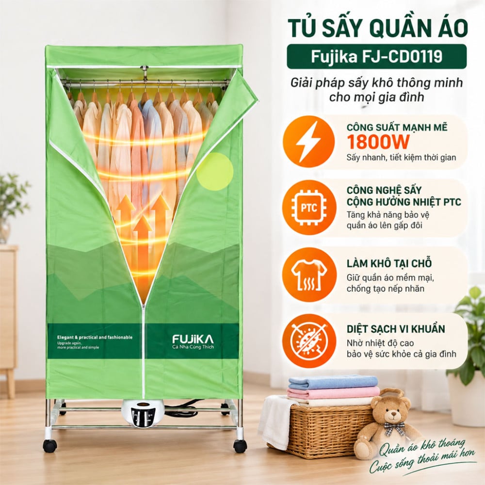 Tủ sấy quần áo Fujika FJ-CD0119 - Hàng chính hãng