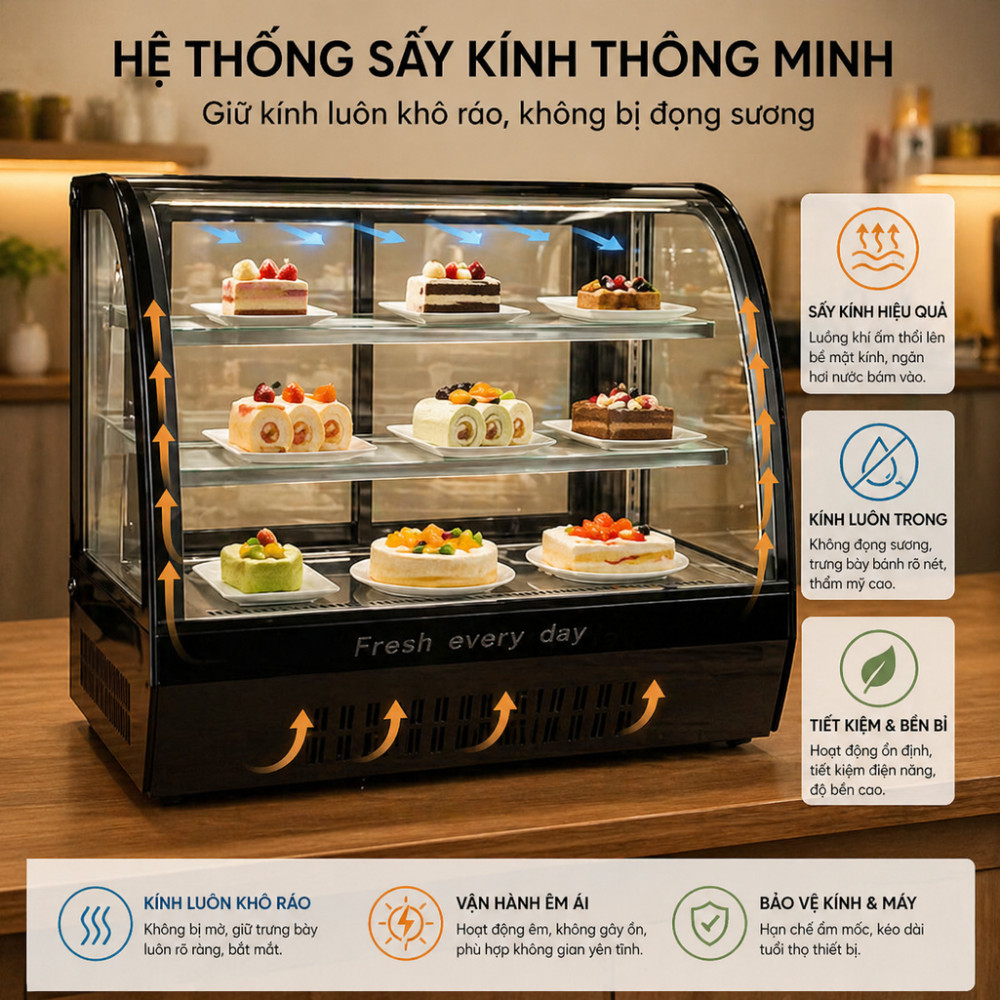 Tủ bánh kem để bàn 70cm kính cong Lightcool TS-700Y - Hàng chính hãng