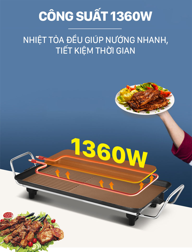 Công suất hoạt động mạnh mẽ 1360W giúp làm nóng nhanh, thực phẩm nhanh chín