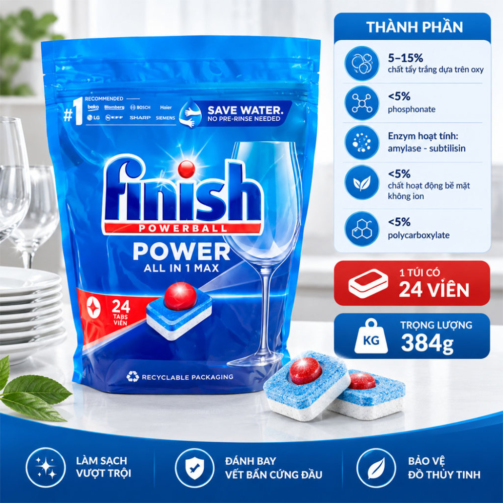 Viên rửa bát Finish Power All In One 24 viên - Hàng chính hãng