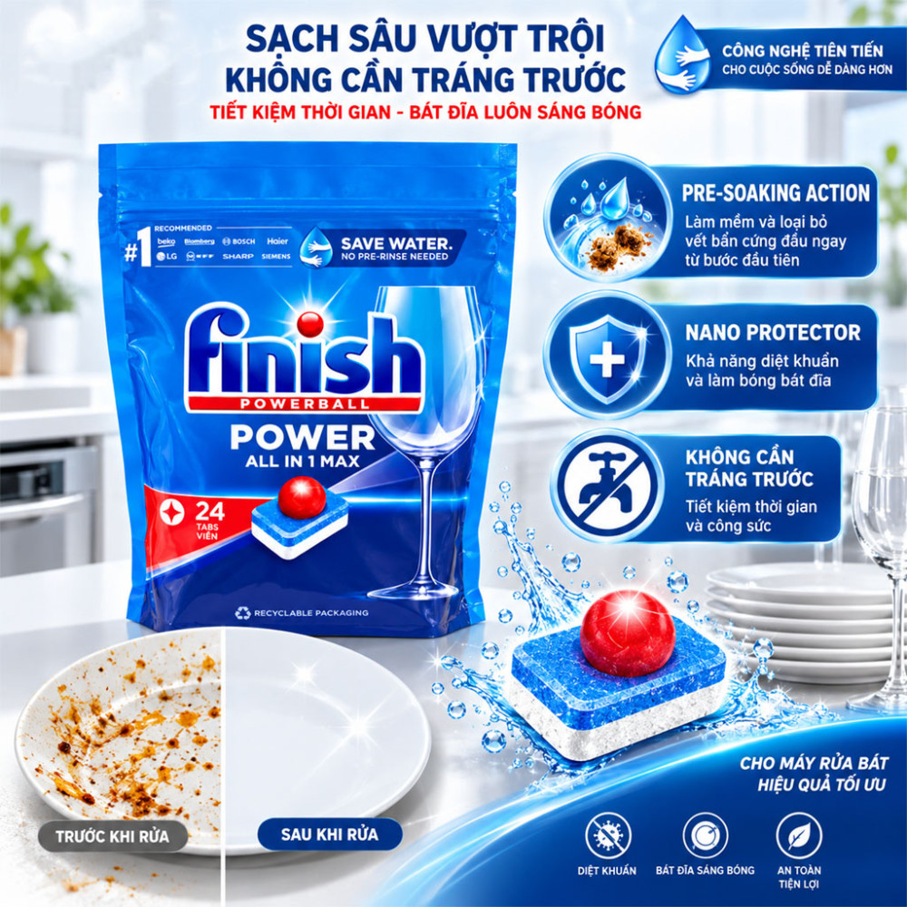 Viên rửa bát Finish Power All In One 24 viên - Hàng chính hãng