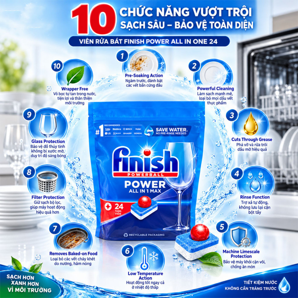 Viên rửa bát Finish Power All In One 24 viên - Hàng chính hãng