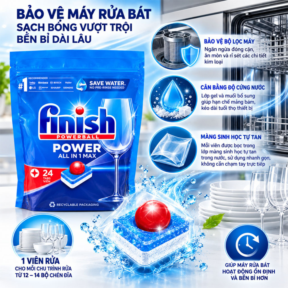 Viên rửa bát Finish Power All In One 24 viên - Hàng chính hãng