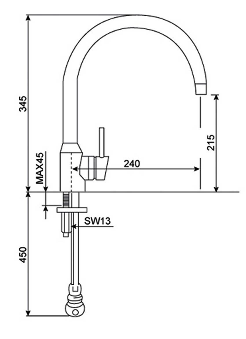 Bản vẽ kĩ thuật của vòi rửa bát nóng lạnh American Standard WF-5608