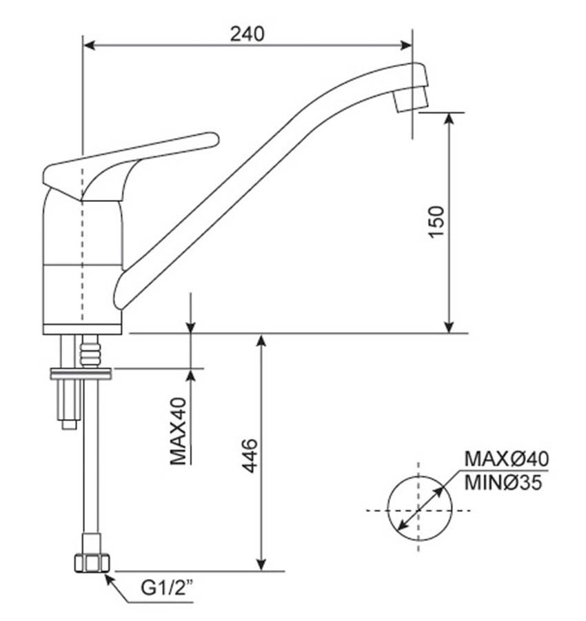 Bản vẽ kĩ thuật của vòi rửa bát nóng lạnh American Standard WF-5637