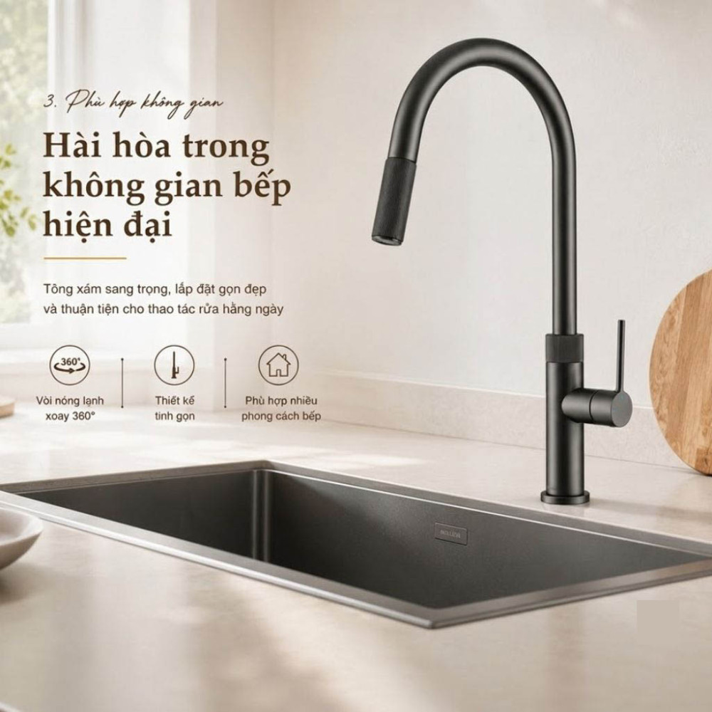 Vòi rửa bát nóng lạnh Malloca K1090BS - Hàng chính hãng