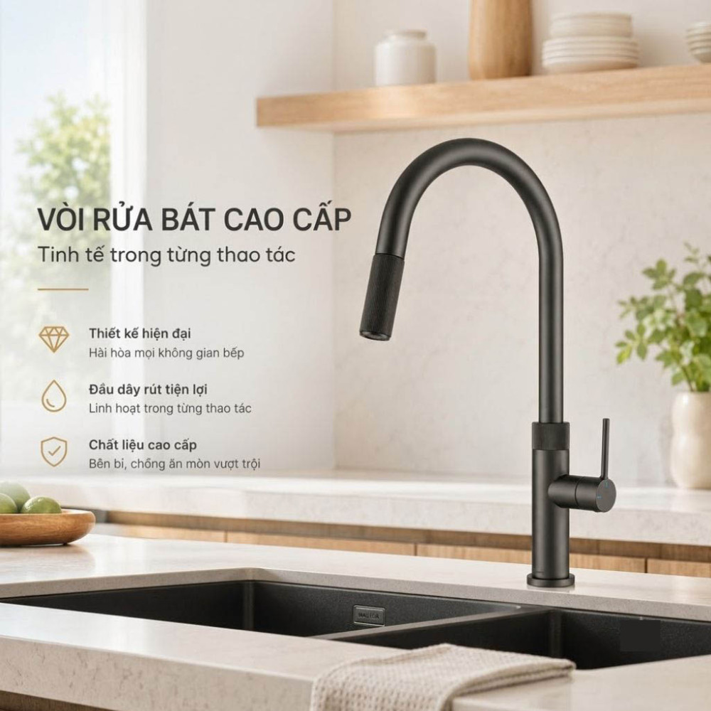 Vòi rửa bát nóng lạnh Malloca K1090BS - Hàng chính hãng