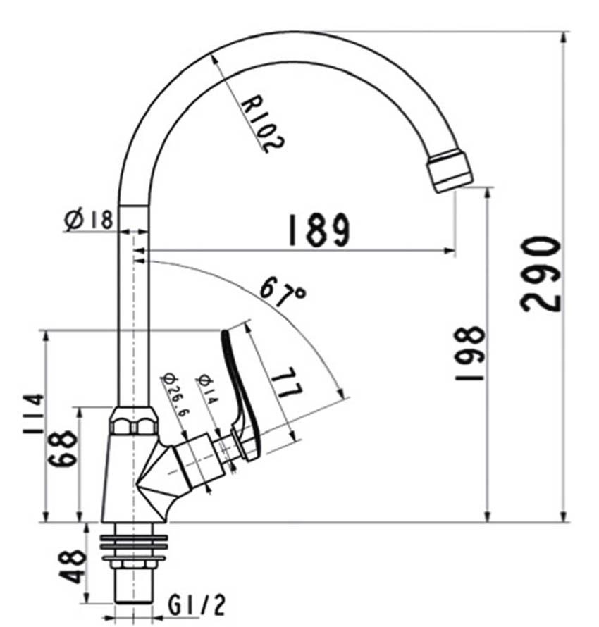 Bản vẽ kĩ thuật của vòi rửa bát nước lạnh American Standard A-7053J