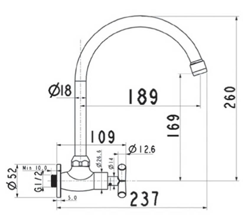 Bản vẽ kĩ thuật của vòi rửa bát nước lạnh American Standard A-7114J