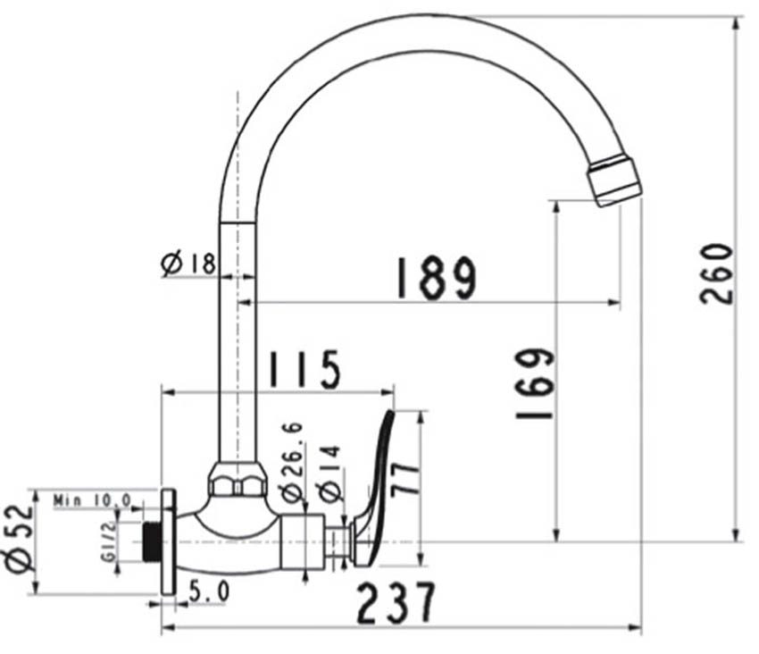 Bản vẽ kĩ thuật của vòi rửa bát nước lạnh American Standard A-7115J