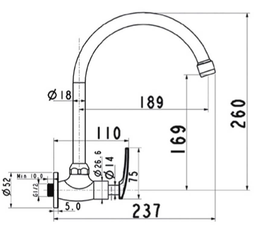 Bản vẽ kĩ thuật của vòi rửa bát nước lạnh American Standard A-7116J 