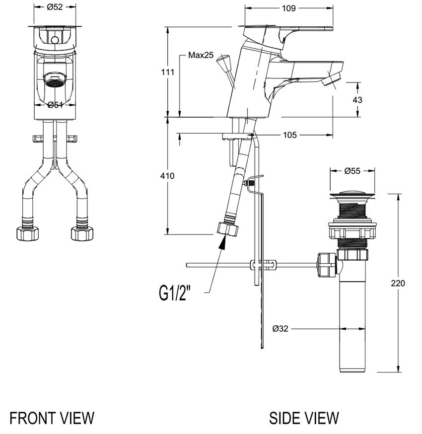 Bản vẽ kĩ thuật của vòi rửa mặt nóng lạnh American Standard WF-1401