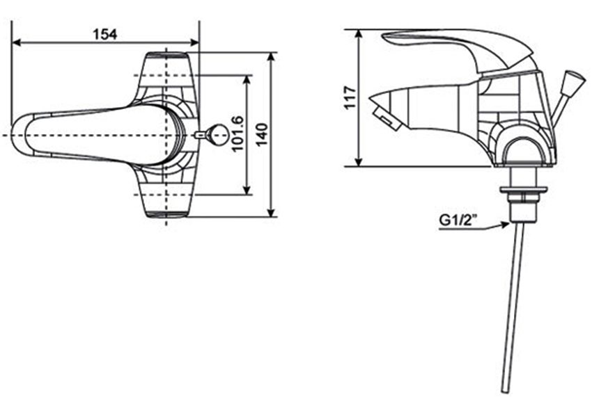Bản vẽ kĩ thuật của vòi rửa mặt nóng lạnh American Standard WF-1502