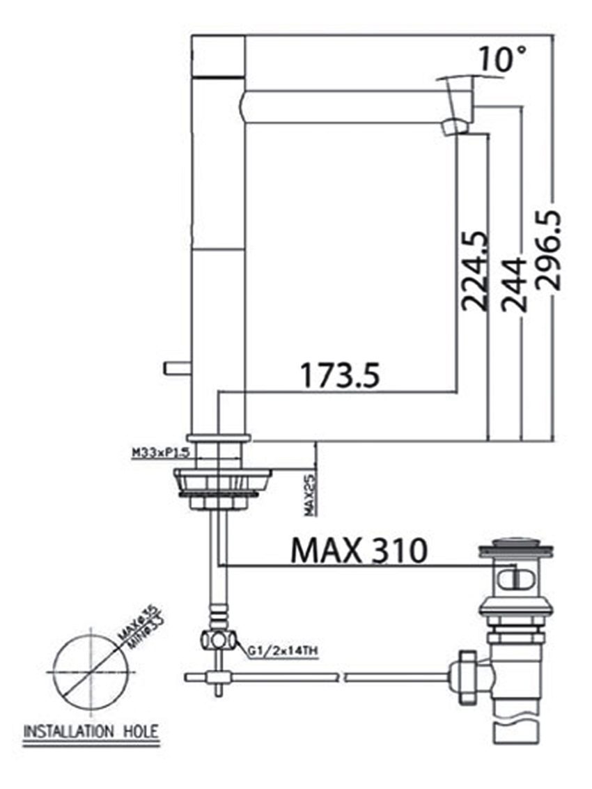 Bản vẽ kĩ thuật vòi rửa mặt nóng lạnh American Standard WF-3202 