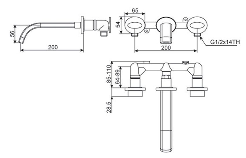 Bản vẽ kĩ thuật của vòi rửa mặt nóng lạnh American Standard WF-3234 