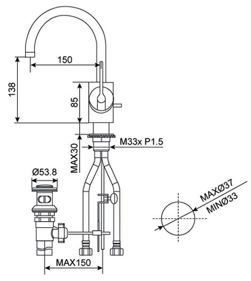 Bản vẽ kĩ thuật của vòi rửa mặt nóng lạnh American Standard WF-3301
