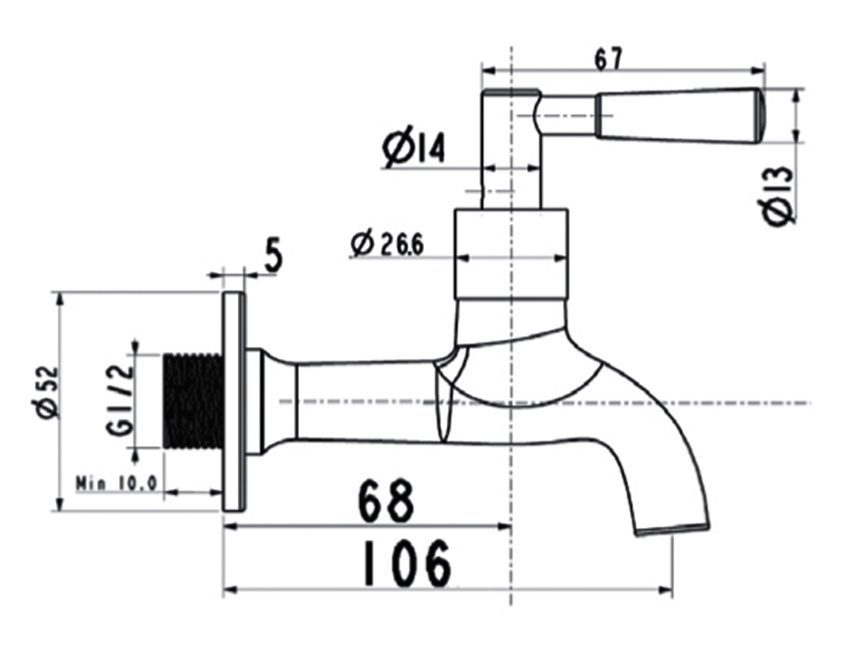 Bản vẽ kĩ thuật của vòi rửa nước lạnh American Standard A-7200C