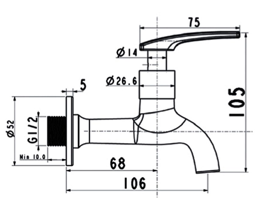 Bản vẽ kĩ thuật của vòi rửa nước lạnh American Standard A-7500C 