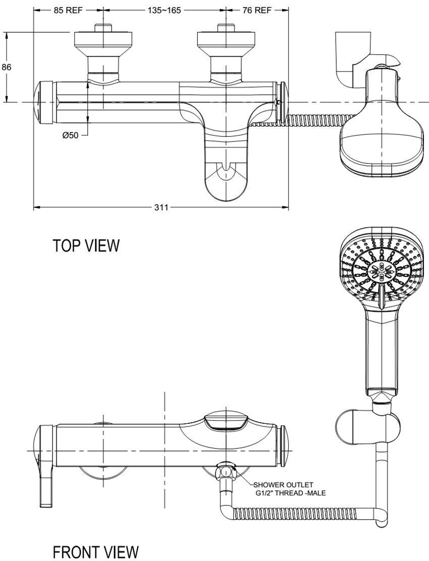 Bản vẽ kĩ thuật của vòi sen tắm nóng lạnh American Standard WF-6811