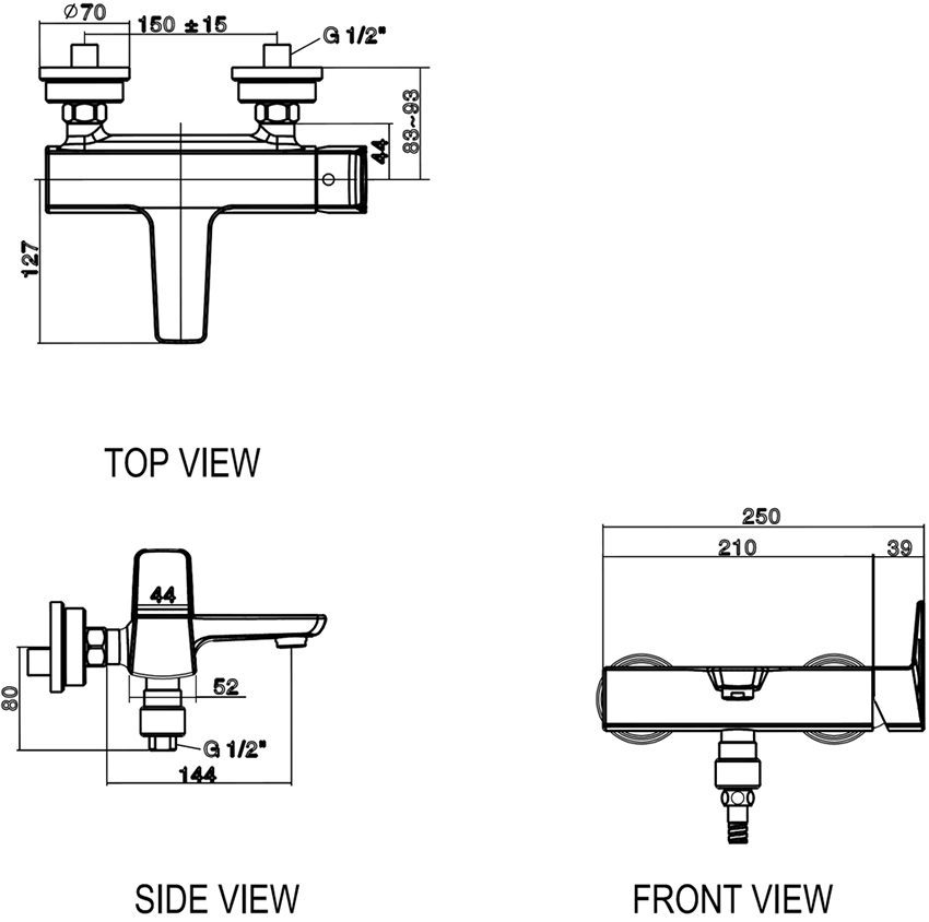 Bản vẽ kĩ thuật của vòi sen tắm nóng lạnh American Standard WF-6911