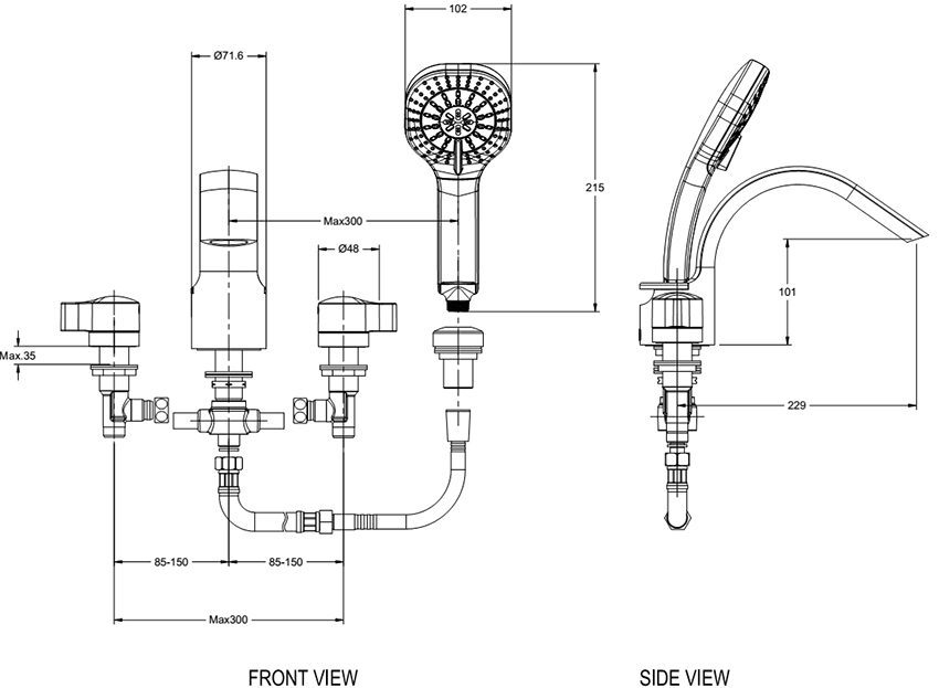 Thiết kế của Vòi sen xả bồn tắm American Standard WF-2700