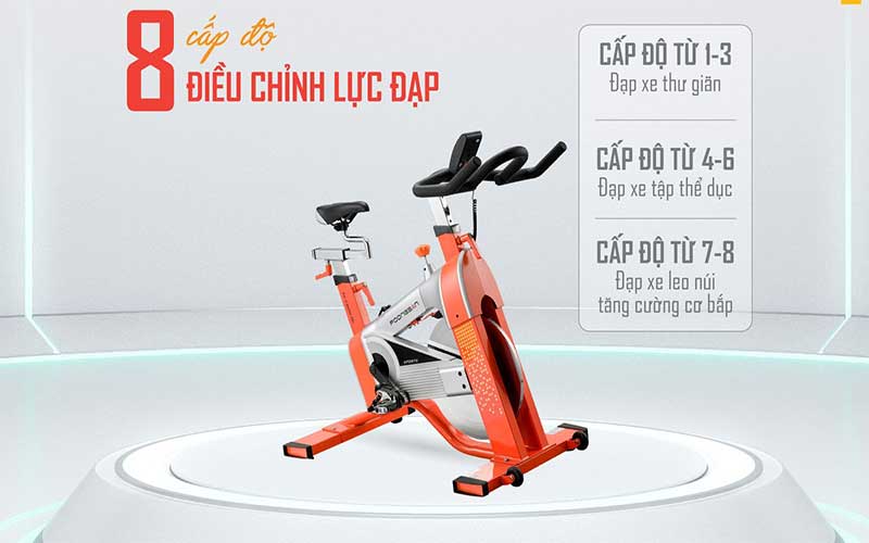 8 cấp độ chỉnh lực đạp của Xe đạp tập thể dục Poongsan BEP-700