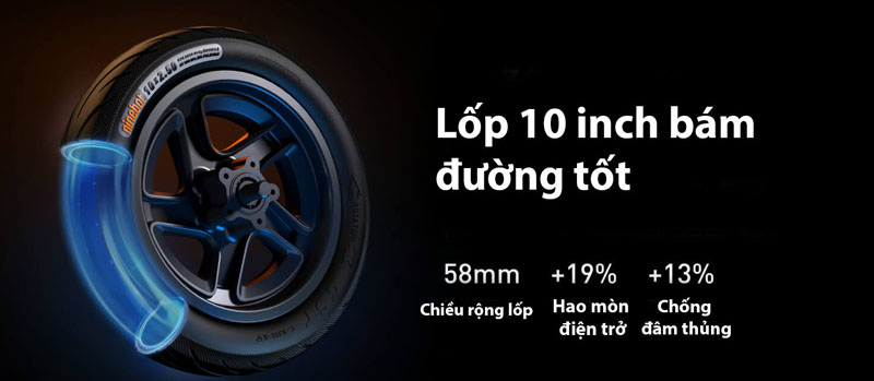 Bánh xe nhỏ với lớp khí nén đường kính 10 inch, có độ bám tốt