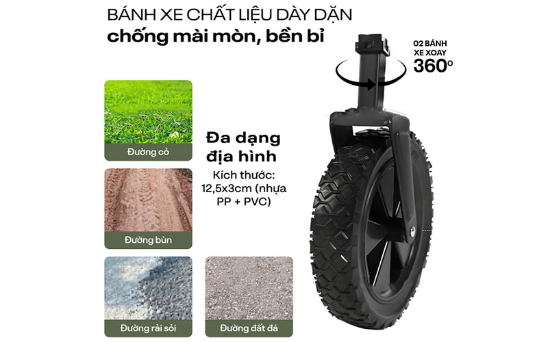 Thiết kế bánh xe của Xe kéo dã ngoại gấp gọn du lịch, cắm trại Fujihome CT-100