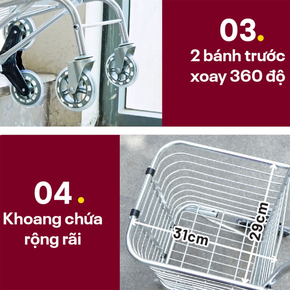 Xe kéo đi chợ gấp gọn, leo cầu thang Fujihome SC-260NEW4 - Hàng chính hãng