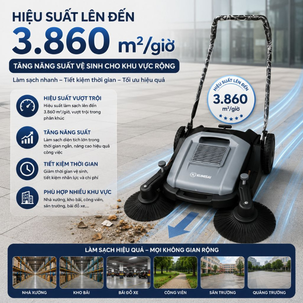Xe quét rác đẩy tay Kumisai KMSS2 - Hàng chính hãng