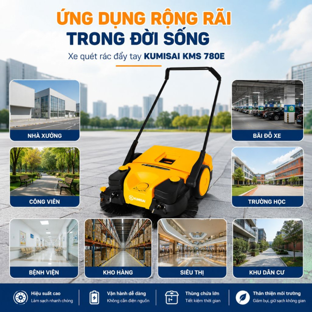 Xe quét rác đẩy tay dùng bình ắc quy Kumisai KMS 780E - Hàng chính hãng
