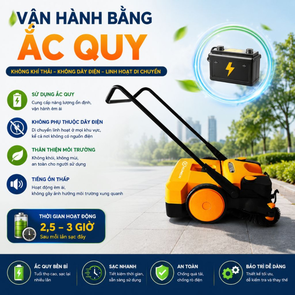 Xe quét rác đẩy tay dùng bình ắc quy Kumisai KMS 780E - Hàng chính hãng