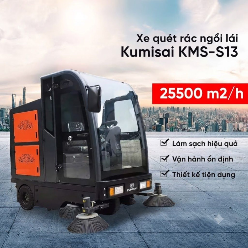 Xe quét rác công nghiệp ngồi lái Kumisai KMS-S13 - Hàng chính hãng