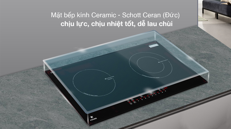 Mặt bếp bằng kính Ceramic - Schott Ceran (Đức) chịu lực, chịu nhiệt tốt, dễ lau chùi