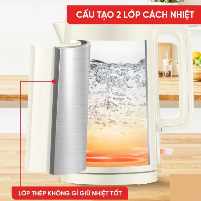 Bình được cấu tạo từ 2 lớp inox và nhựa cao cấp