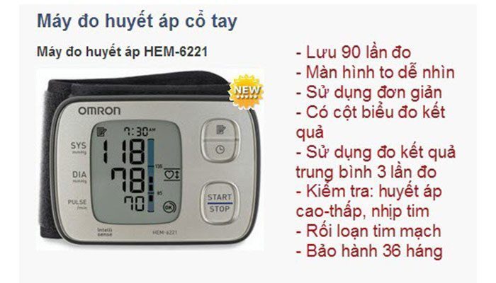 Thông tin sản phẩm thiết bị đo huyết áp cổ tay Omron HEM 6221