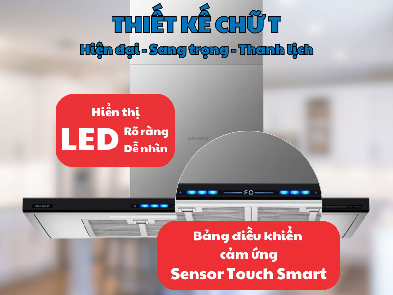 Hút mùi áp tường chữ T GrandX GX H90T78SB - Hàng chính hãng