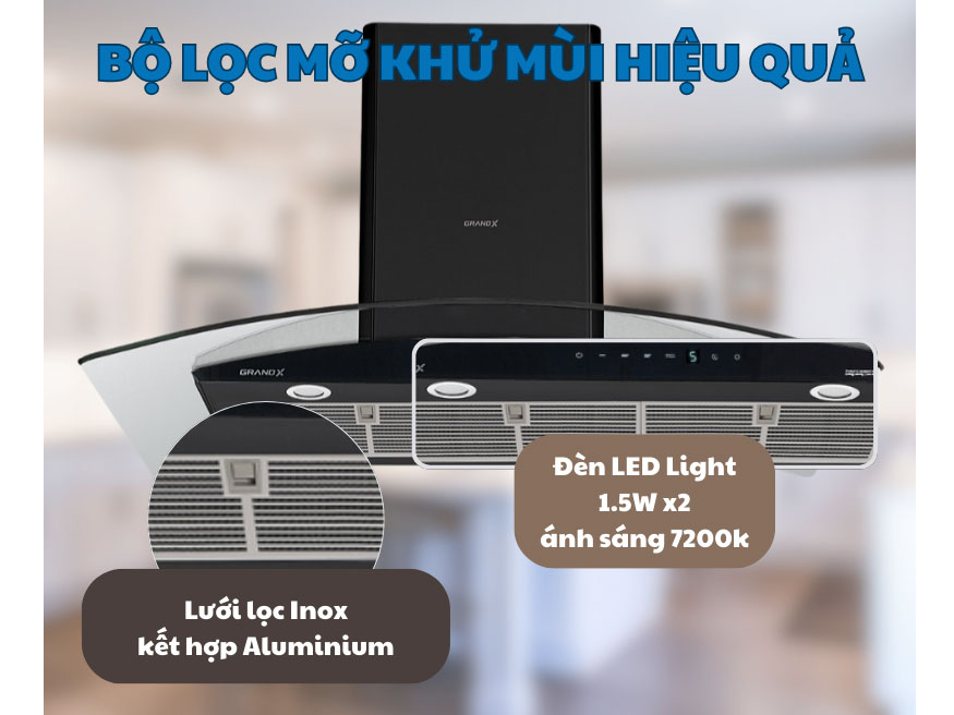 Hút mùi kính cong áp tường GrandX GX H90C62M - Hàng chính hãng