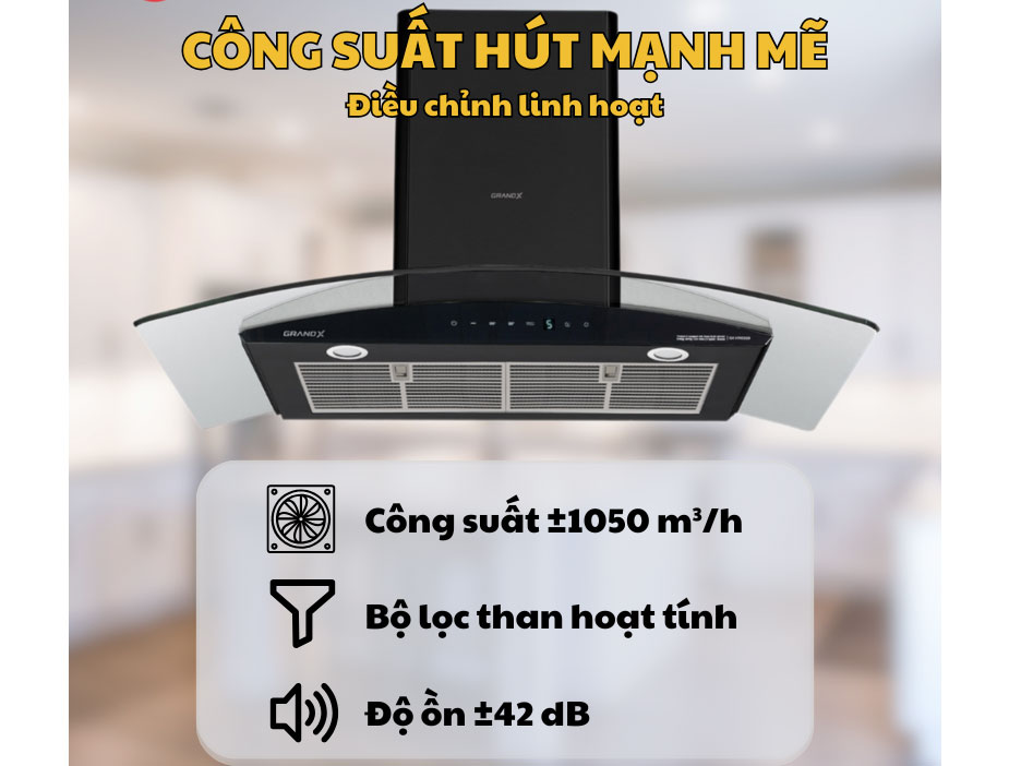 Hút mùi kính cong áp tường GrandX GX H90C62M - Hàng chính hãng