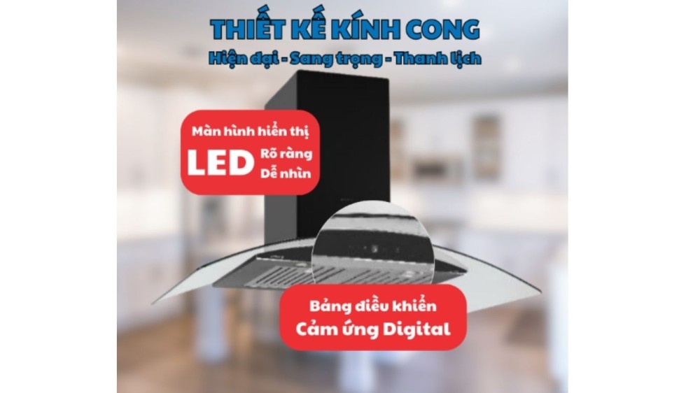 Hút mùi kính cong áp tường GrandX GX H70C55B - Hàng chính hãng
