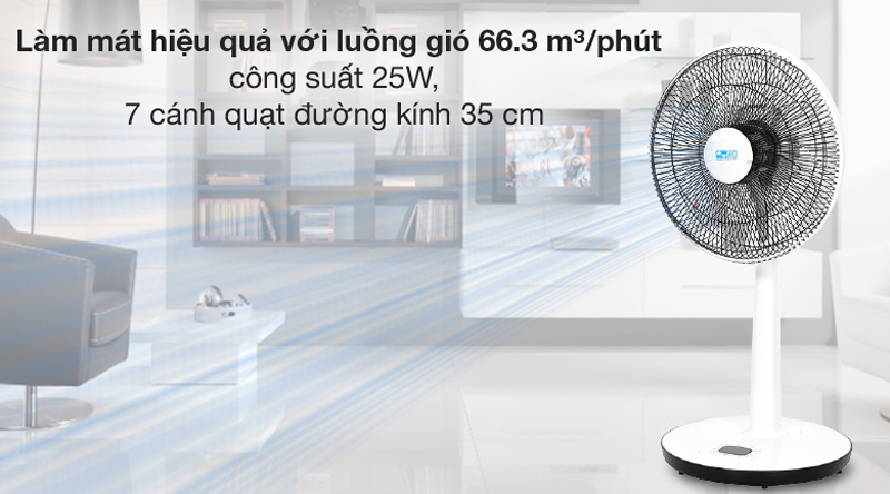 Công suất 25W, đường kính 35 cm làm mát hiệu quả với luồng gió 66.3 m³/phút