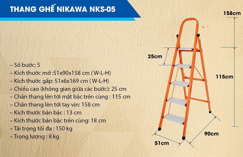 Chi tiết của thang ghế Nikawa NKS-05