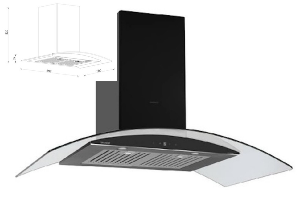 Hút mùi kính cong áp tường GrandX GX H70C55B - Hàng chính hãng