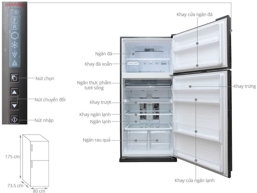 Tủ lạnh Sharp 585 lít SJ-XP590PG-BK bảng điều khiển