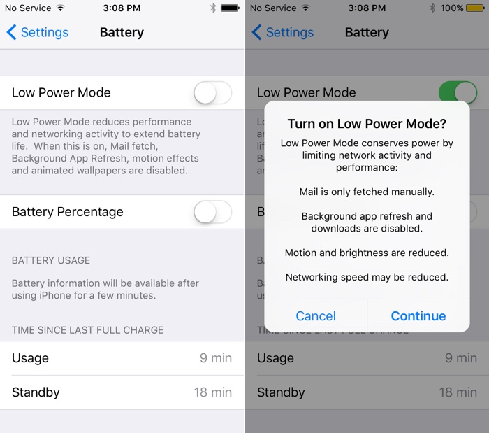 iOS 9 chậm hơn 40% khi bật chế độ tiết kiệm pin